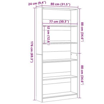Bücherregal Schwarz Eichen-Optik 80x24x176 cm Holzwerkstoff