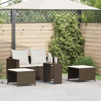 ARDEBO.de - 5-tlg. Garten-Sofagarnitur Kissen Stapelbar Braun Poly Rattan