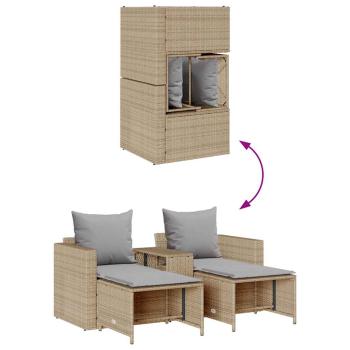 5-tlg. Garten-Sofagarnitur Kissen Stapelbar Beige Poly Rattan