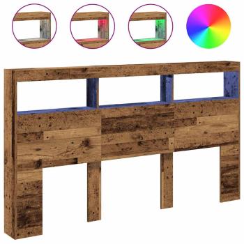 LED-Kopfteil mit Ablagen Altholz-Optik 180x17x102 cm