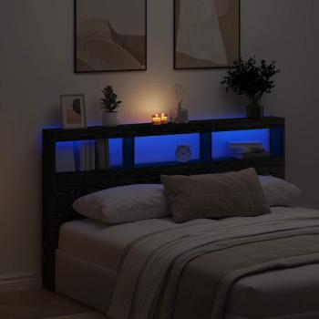 ARDEBO.de - LED-Kopfteil mit Ablagen Schwarz Eichen-Optik 180x17x102 cm