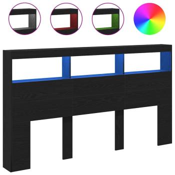 LED-Kopfteil mit Ablagen Schwarz Eichen-Optik 180x17x102 cm