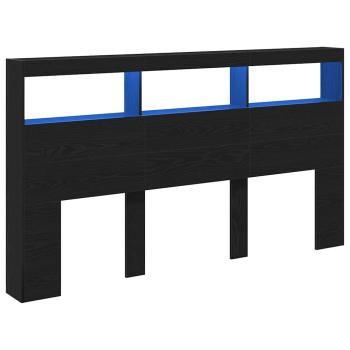 LED-Kopfteil mit Ablagen Schwarz Eichen-Optik 180x17x102 cm