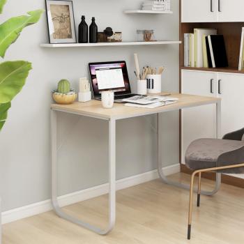 ARDEBO.de - Computertisch Weiß und Eiche-Optik 110x60x73 cm Holzwerkstoff
