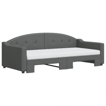 Tagesbett Ausziehbar mit Matratzen Dunkelgrau 90x190 cm Stoff