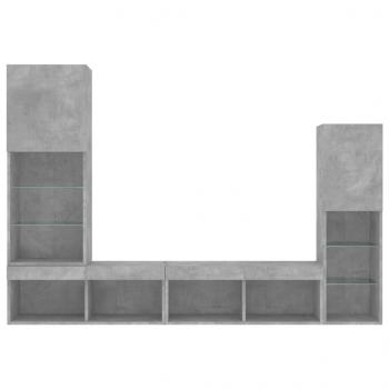 4-tlg. Wohnwand mit LED-Beleuchtung Betongrau Holzwerkstoff
