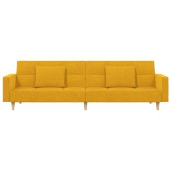 Schlafsofa 2-Sitzer mit 2 Kissen Gelb Stoff