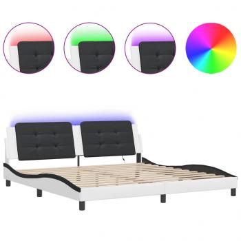 Bettgestell mit LED Weiß und Schwarz 200x200 cm Kunstleder