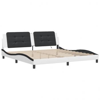 Bettgestell mit LED Weiß und Schwarz 200x200 cm Kunstleder