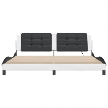 Bettgestell mit LED Weiß und Schwarz 200x200 cm Kunstleder