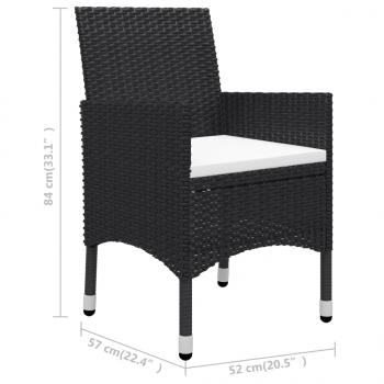 3-tlg. Garten-Essgruppe Poly Rattan und Hartglas Schwarz