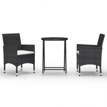 3-tlg. Bistro-Set Poly-Rattan und Hartglas Schwarz