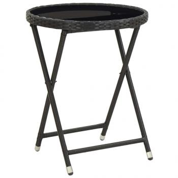 3-tlg. Bistro-Set Poly-Rattan und Hartglas Schwarz