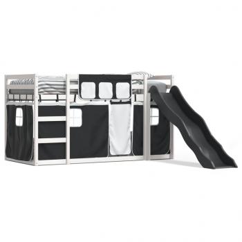 ARDEBO.de - Etagenbett mit Rutsche und Gardinen Weiß und Schwarz 90x200 cm