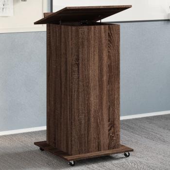 ARDEBO.de - Rednerpult mit Rollen & Schublade Braun Eiche-Optik 55x55x107cm
