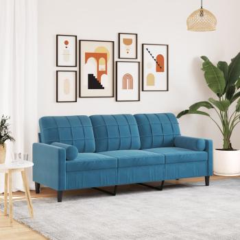 ARDEBO.de - 3-Sitzer-Sofa mit Zierkissen Blau 180 cm Samt