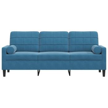 3-Sitzer-Sofa mit Zierkissen Blau 180 cm Samt