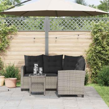 Gartensofa in L-Form mit Tisch und Kissen Grau Poly Rattan