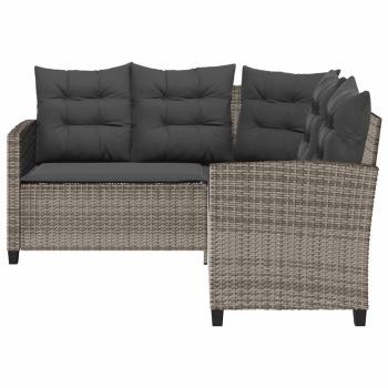 Gartensofa in L-Form mit Tisch und Kissen Grau Poly Rattan
