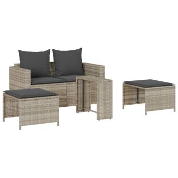 5tlg. Garten-Sofagarnitur Kissen Stapelbar Hellgrau Poly Rattan
