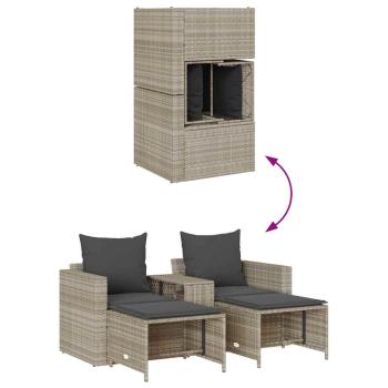 5tlg. Garten-Sofagarnitur Kissen Stapelbar Hellgrau Poly Rattan