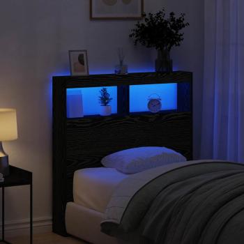 ARDEBO.de - LED-Kopfteil mit Ablagen Schwarz Eichen-Optik 100x17x102 cm