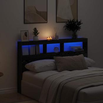 ARDEBO.de - LED-Kopfteil mit Ablagen Schwarz Eichen-Optik 160x17x102 cm