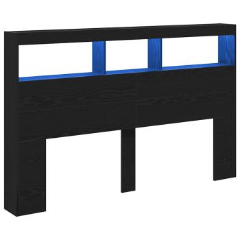 LED-Kopfteil mit Ablagen Schwarz Eichen-Optik 160x17x102 cm