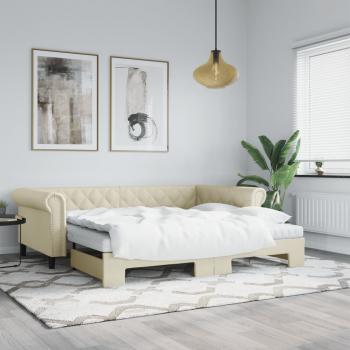 ARDEBO.de - Tagesbett Ausziehbar mit Matratzen Creme 90x200 cm Kunstleder