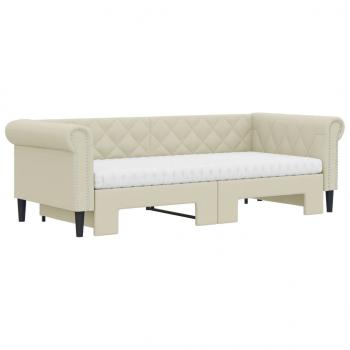 Tagesbett Ausziehbar mit Matratzen Creme 90x200 cm Kunstleder