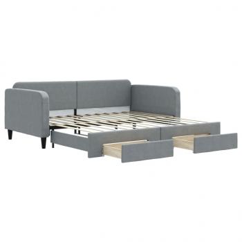 Tagesbett Ausziehbar mit Schubladen Hellgrau 100x200 cm Stoff