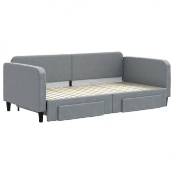 Tagesbett Ausziehbar mit Schubladen Hellgrau 100x200 cm Stoff