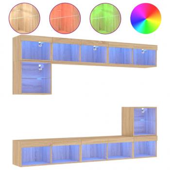 8-tlg. Wohnwand mit LED-Beleuchtung Sonoma-Eiche Holzwerkstoff