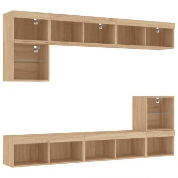 8-tlg. Wohnwand mit LED-Beleuchtung Sonoma-Eiche Holzwerkstoff