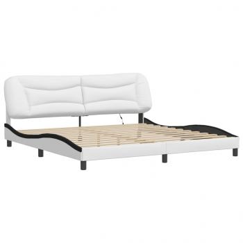 Bettgestell mit LED Weiß und Schwarz 200x200 cm Kunstleder
