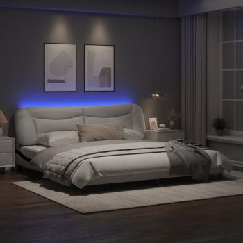 Bettgestell mit LED Weiß und Schwarz 200x200 cm Kunstleder