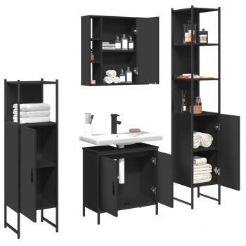 4-tlg. Badmöbel-Set Schwarz Holzwerkstoff