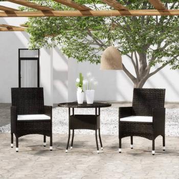 ARDEBO.de - 3-tlg. Bistro-Set Poly-Rattan und Hartglas Schwarz