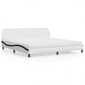 ARDEBO.de - Bett mit Matratze Weiß und Schwarz 200x200 cm Kunstleder