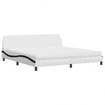 Bett mit Matratze Weiß und Schwarz 200x200 cm Kunstleder