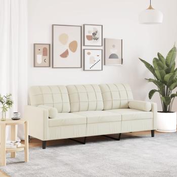 ARDEBO.de - 3-Sitzer-Sofa mit Zierkissen Creme 180 cm Samt