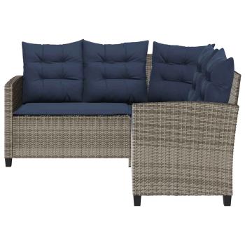 Gartensofa in L-Form mit Tisch und Kissen Grau Poly Rattan