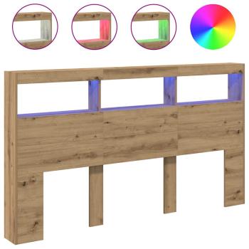 LED-Kopfteil mit Ablagen Artisan-Eiche 180x17x102 cm