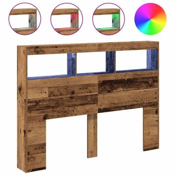 LED-Kopfteil mit Ablagen Altholz-Optik 140x17x102 cm
