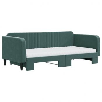 Tagesbett Ausziehbar mit Matratzen Dunkelgrün 100x200 cm Samt