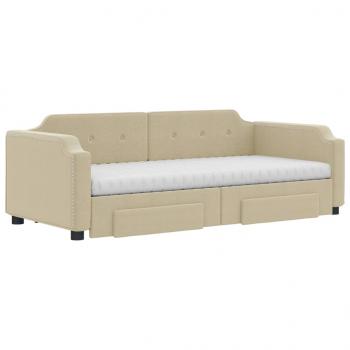 Tagesbett Ausziehbar mit Schubladen Creme 100x200 cm Stoff