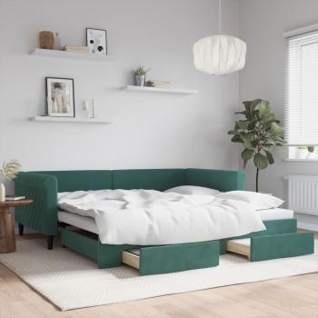 ARDEBO.de - Tagesbett Ausziehbar mit Schubladen Dunkelgrün 100x200 cm Samt
