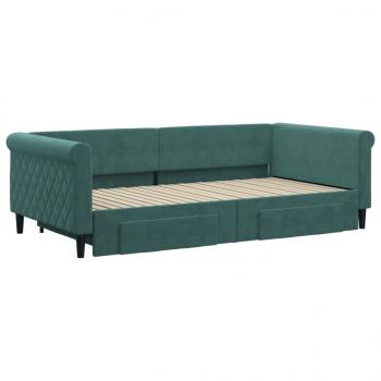 Tagesbett Ausziehbar mit Schubladen Dunkelgrün 100x200 cm Samt