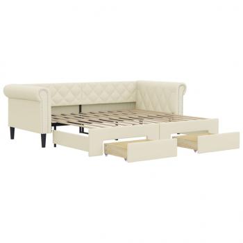 Tagesbett Ausziehbar mit Schubladen Creme 90x200 cm Kunstleder