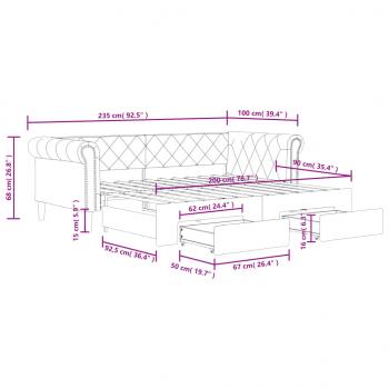 Tagesbett Ausziehbar mit Schubladen Creme 90x200 cm Kunstleder